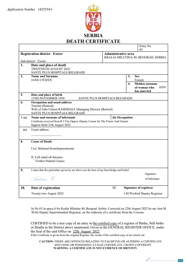 Download Serbia death certificate Word and PDF template Photoshop template